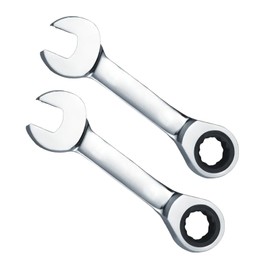 Aoktorkit 2 Pcs Short Ratchet Spanner 14 mm, Stubby Combination Ratcheting Wrench, Professional Chrome Vanadium Steel Mini Small Ratcheting Ring Spanner for Repair Bicycle Home Metric Tool