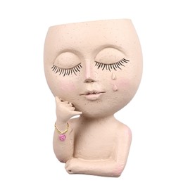 Face Planter Pots Resin Home Head Planter Face Flower Pot Head Planter for Indoor Outdoor Plants with Drainage Hole