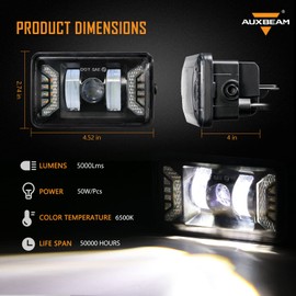 Auxbeam 2023 - Luces antiniebla LED con DRL + luz intermitente para Ford F150 2015-2020 de 4 pulgadas, aprobado por DOT, luces antiniebla para conducción de parachoques, 1 par, color negro