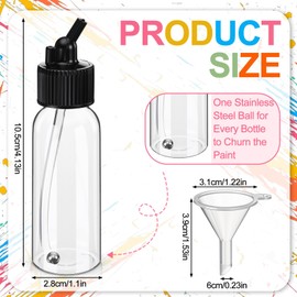 Singhoow 20 Set Airbrush Siphon Bottles Jars 1.06 Ounce(30cc) Plastic Paint Containers with Funnel Dual-Action Siphon Suction Feed Airbrush Sets Resealable for Storing Various Paints and Liquid