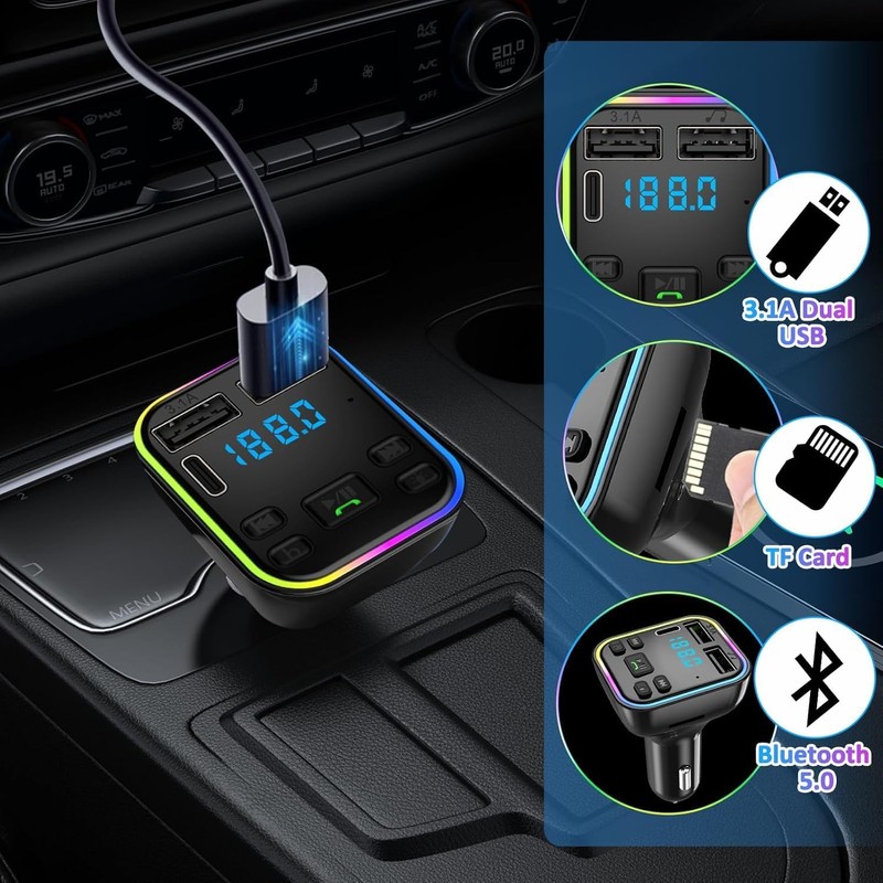 Car Bluetooth Transmitter,5.3 FM Bluetooth Adapter,PD 20W & QC 3.1