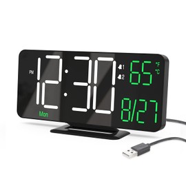 KOSUMOSU Digital Clock for Bedroom, 6.7in Black Alarm Clocks for Bedrooms,Auto Dimming, Date, Day of Week, Indoor Temperature,Digital Alarm Clock,Clocks for Living Room