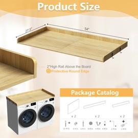 Washer Dryer Countertop 54" x 27.6" Laundry Countertop Over Washer and Dryer with Safety Ledge Non-Slip Pads Wood Laundry Machine Cover for Storage Washer Dryer Toppper for Laundry Room Organization