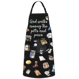 G2TUP Catholic Saint Apron Catholic Mom Apron Catholic Patron Saint Gifts God Walks Among The Pots And Pans Baptism Gifts (God walks)