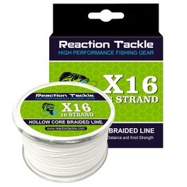 Reaction Tackle Hollow Core, 16 Strand Braided Fishing Line White - 150LB / 500yds