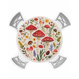 Spring Round Tablecloth 36"-44", Red Mushroom Wildflower Leaves Plants Elastic Fitted Table Cloth Waterproof Table Cover, Retro Beige Rustic Outdoor Tablecloth for Kitchen, Dining, Camping, Party