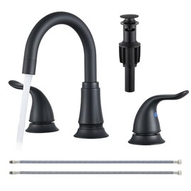 Matte Black Widespread Bathroom Faucet 3 Hole, 8 Inch Adjustable Bathroom Sink Faucet with Pop-Up Drain & Supply Lines, Dual Handle 360° Swivel Spout, Modern Design