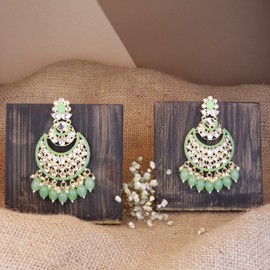 I Jewels 18K Gold Plated Traditional Handcrafted Pearl Kundan Beaded Chandbali Earrings for Women/Girls