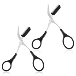 2PCS Eyebrow Scissors with Comb Eye Brow Scissors for Women Man Professional Precision Eyebrow Trimmer Stainless Steel Eye Brow Shaver for Women Man with Non-Slip Finger Grip Black
