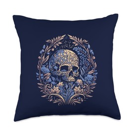 The Black Goat Decorate Skull Art Cool Tattoo Ornate Style Illustration Throw Pillow, 18x18, Multicolor