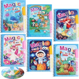 6 Pack Magic Water Coloring Book, Magic Painting Books with Water Pen Mess Free Coloring Books for Toddler 2-4Years Reusable Coloring Book-Children 3+
