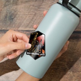 Die Cut Sticker New Orleans, Louisiana, Jazz Band, Scratchboard, Contour Vinyl Sticker 3 to 6 inches, (Waterproof Decal for Cars, Water Bottles, Laptops, Coolers), Large