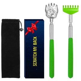 Paquete de 2 rascadores portátiles extensibles para espalda, rascadores de espalda para adultos, extensibles, herramienta de masaje telescópica de acero inoxidable con bolsa de transporte (verde)