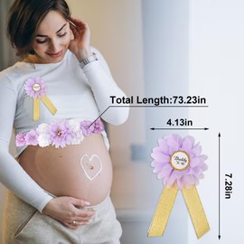 On-Airstore Mom to be Sash for Baby Shower Party Favors Decorations Purple Flower Maternity Sash Baby Shower Dress for Mommy and Daddy to be Pregnancy Photo Props Supplies Gender Reveal Decorations