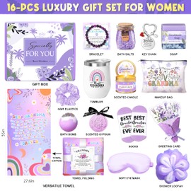 HSOEIXL Gifts for Grandma, Mother‘s Day Basket Gifts for Best Grandma, 16 pcs Birthday Gifts Basket from Granddaughter Grandchildren Grandkids New Nana Gifts Grandmother Gigi Care Package