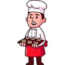 Cute Baker Chef Characters Desserts Sweets Bake Shop Food Cartoon Vinyl Sticker (4" Tall, Rolls)