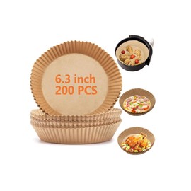 200Pcs Air Fryer Disposable Paper Liner, Round Non-Stick Air Fryer Liners Parchment Paper for Air Fryer Baking Roasting Microwave Oven (6.3 inch)