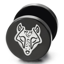 Norse Viking Amulet Fenrir Wolf Stud Earrings Mens Steel Black Fake Ear Plugs Gauges Illusion Tunnel