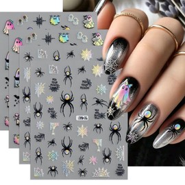 Halloween Nail Stickers Holographic Aurora Embossed Nail Decals 4Pcs