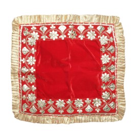 Red Velvet Pooja Cloth Mat Aasan Decorative Cloth (Size:-22 Inches X 22 Inches) for Multipurpose Traditional Pooja Festival New Year Decorations Item & Pooja Article