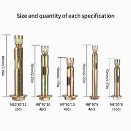 Pack of 25 Heavy Duty Anchors, Heavy Duty Dowels, Concrete Anchors, M6 M7 M8 M10 Expansion Bolts, Hex Bolt Anchor, Anchor Screws for Concrete, Brick, Hollow Blocks, Threaded Rod, Hanger Bolts