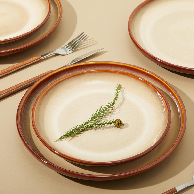 Pokini Stoneware Dinnerware Sets, Ceramic Plates and Bowls Set, Microwave