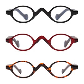 JM 3 Pack Small Oval Reading Glasses Vintage Spring Hinge Glasses for Reader Women +1.75 Black & Red & Tortoise