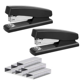 Pack of 2 black staplers and 1 box staplers, learning and office supplies, paper binding tools, simple staplers