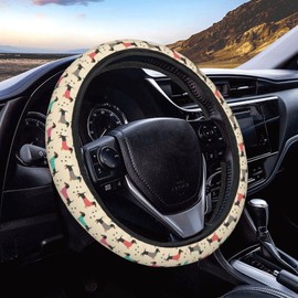 Dujiea Dachshunds Dog Elastic Stretch Steering Wheel Cover, Anti-Slip and Durable Car Steering Wheel Accessories for Women Men, 15 Inch Universal Fit Car, Truck, SUV