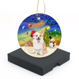 Christmas Ornament 2024-Cute Cardigan Welsh Corgi Round Christmas Tree Ornaments Keepsake Home Decor for Your Xmas Tree Ceramic Ornament 3" with a Gift Box