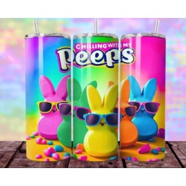 Handmade Peeps Chilling Multicolor 30oz Insulated Tumbler With Box Lid Clear Straw New