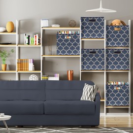 Simple Houseware 6 Pack Printing Fabric Cube Storage Bin with Handle, Steel Blue