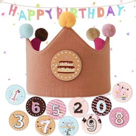 OKwhims Birthday Crown Girls, Birthday Crown Children with Velcro Number Badges 0-9, Suitable for Birthday Parties, Birthday Crown, Muslin, Crown Birthday Girl