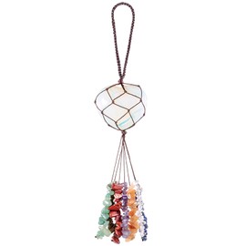 KYEYGWO Opalite 7 Chakra Stone Heart Hanging Decoration with Tumbled Stone, Reiki Healing Crystal Hanging Decoration, Gemstone Heart-Shaped Wall Hanging Ornament, Love Window Decoration for Home, Car,