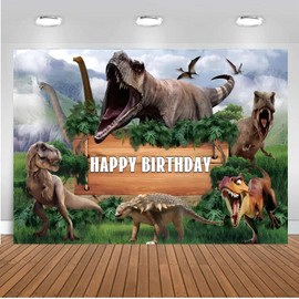 XZEIT 3D Dinosaur Theme Happy Birthday Banner, 72” x 44” 3D Birthday Decoration Dinosaur Party Backdrops, Extra Large Photography Background, for Birthday Party Decoration Supplies