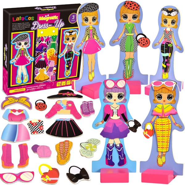Toyssa Magnetic Dress-Up Dolls Dress Up Games Fashion Design Pretend Play Toys Wooden Matching Game Educational Montessori Toys Gifts for Kids Girls 2 3 4 5 6 Years
