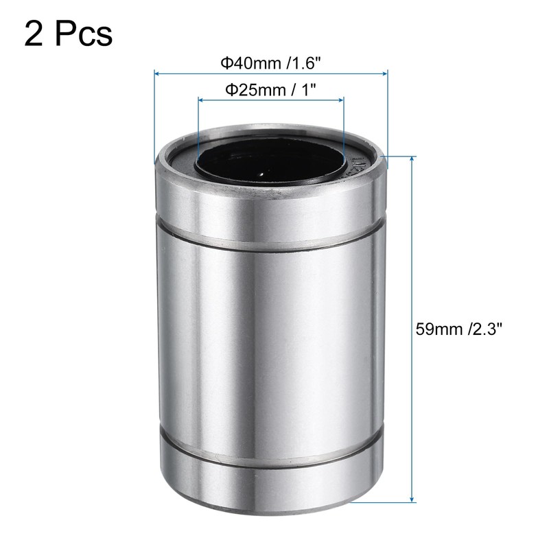 uxcell 2Pcs LM25UU Linear Bearing 25mm Bore 40mm OD 59mm