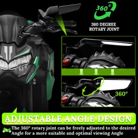 CABORIALLAN Motorcycle Rear View Mirrors, Adjustable 360° Rotating Stealth Wind Wing Side Mirrors Compatible with Kawasaki Z400 Z650 Z1000 Duke 125 200 250 390 690 790 1290 etc (8mm, 10mm)