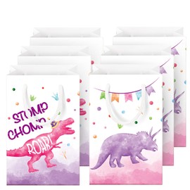 WERNNSAI Watercolor Dinosaur Party Favors Bag with Handle - 16 PCS Dinosaur Party Supplies Gift Bags for Girls Kids Dino Theme Goodies Treat Bags Wedding Baby Shower Birthday Party Decorations
