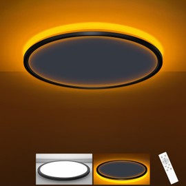 zemty 12 Inch Flush Mount Ceiling Light with Night Light 1800K, 3000K-6500K Selectable LED Light Fixture with Remote Control, 24W 2400lm Dimmable Ceiling Lamp for Bedroom Bathroom Kitchen-Black