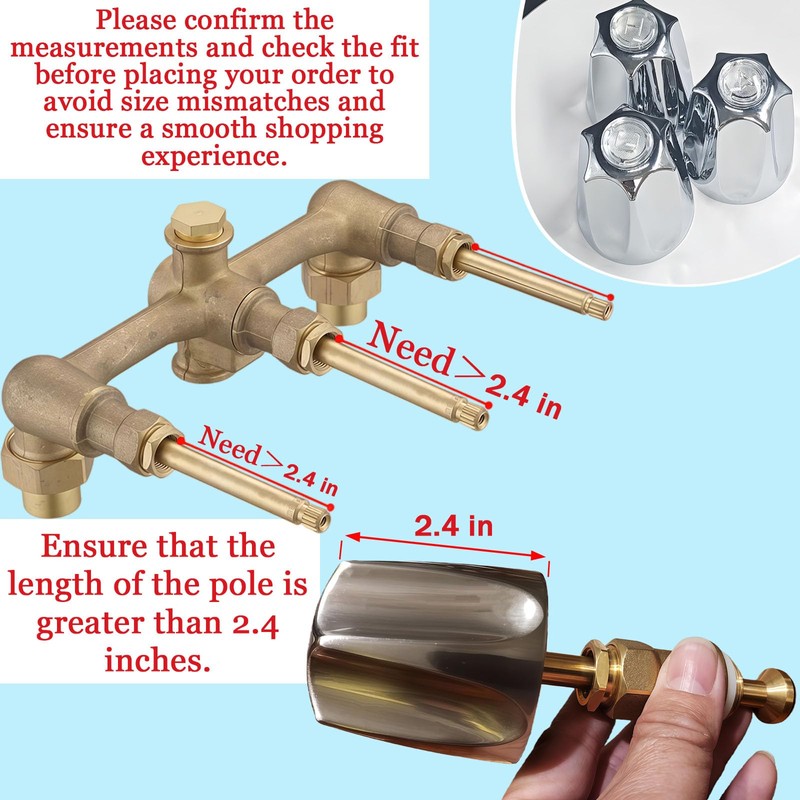 3 Piece Shower Knob Replacement Set,12 Tooth Broach Stem,Replacement Compatible
