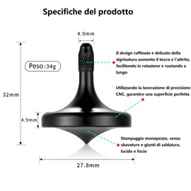 LOQATIDIS Precision Metal Spinning Top, Well Made Stainless Steel Adult EDC Toy, Perfect Balance Easy to Use Kill Time Efficiently, Spin Long Time Exceed 5 Minutes (Black)