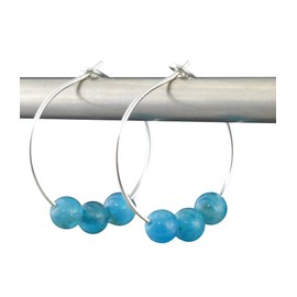 Ocean Blue Apatite Gemstone & 20mm Sterling Silver Hoop Earrings with Gift Box - January Birthstone