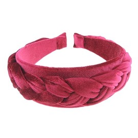 Womens Luxury Occasion Wedding Bridal Party Birthday Christmas Evening Luxury Wide Thick Plaited Braided Twist Turban Padded Velvet Velour Hair Hairband Accessories Headband Alice Band (Burgundy)
