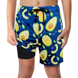LUCOWEE Traje de baño para niños con forro calzones de compresión antirozaduras, pantalones cortos de natación elásticos UPF de secado rápido, Avocados, Small