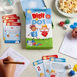 Little Profs Digit & Dot, 25 x Fun Educational Maths Games for Kids 4, 5, 6, 7 Year Olds. Family Dice Card Game. Practise & Learn for KS1 KS2 STEM