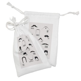 Lunarable Mustache Fabric Pouch Set of 2, Variety of Facial Hair Types Officer Chef Vamp Surrealist Fumanchu, Small Drawstring Bag for Toiletries Masks and Favors, 9" x 6", Black and Coconut