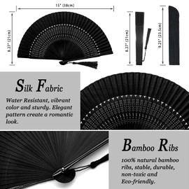 Zolee Zolee Small Folding Hand Fan - Chinese Japanese Vintage Bamboo Silk Fans - for Dance, Performance, Decoration, Wedding, Party, Gift (Sexy Black)