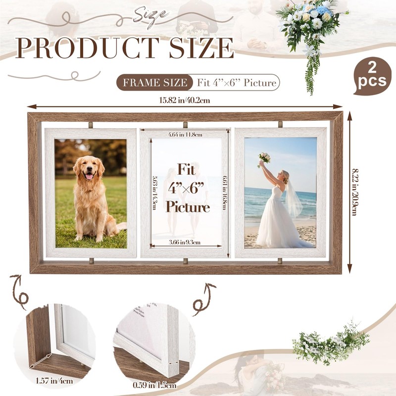 Vicenpal 2 Pack 4x6 Rotating Picture Frame, Double-sided Display 6