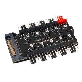 POFET Chassis Fan Hub CPU Cooling | 10 Port 12V SATA to Fan Header with 4 Pin PWM Controller | Dedicated Supply from Power Supply for Connecting Multiple Points